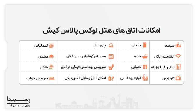 امکانات اتاق های هتل پالاس کیش امکانات اتاق های هتل پالاس کیش